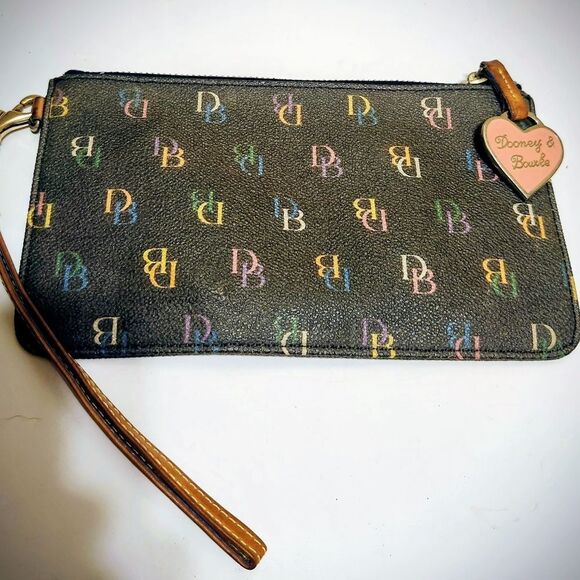 Dooney & Bourke Brown Coated Canvas w/Multicolor Monogrammed Wristlet/Wallet - Picture 2 of 8